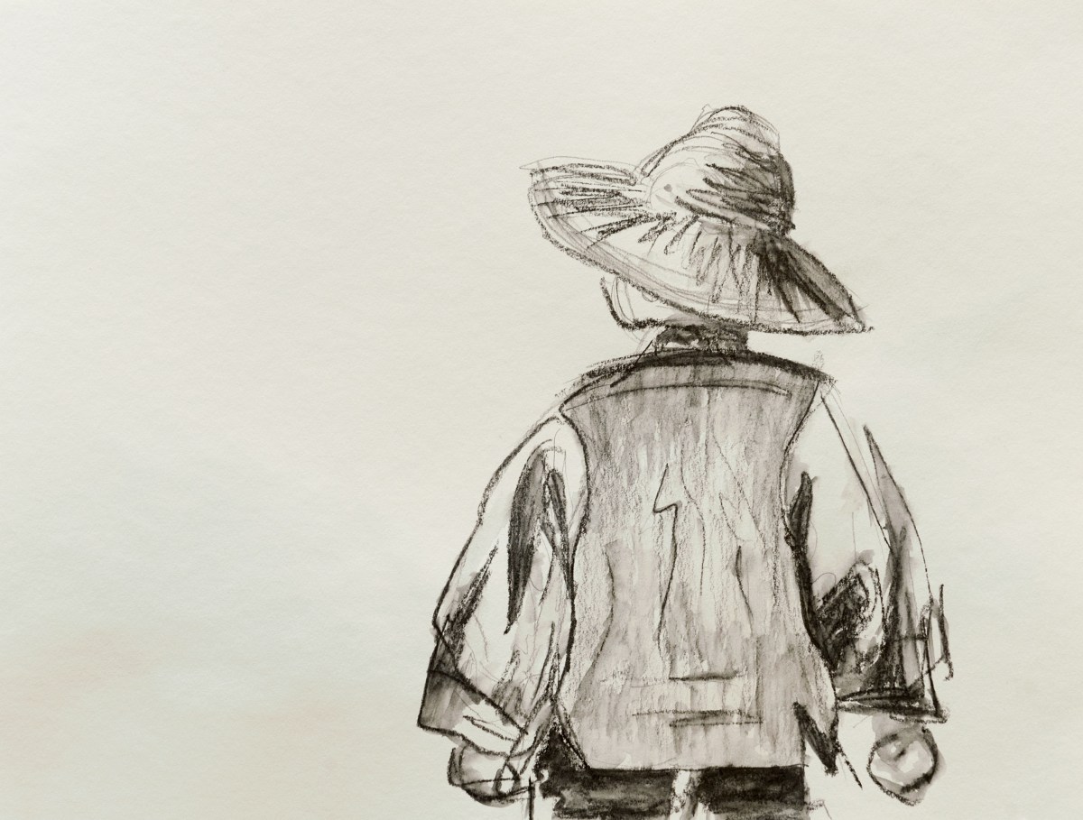 Croquis d'un moine au monastère de Tongdosa. Graphite aquarellable